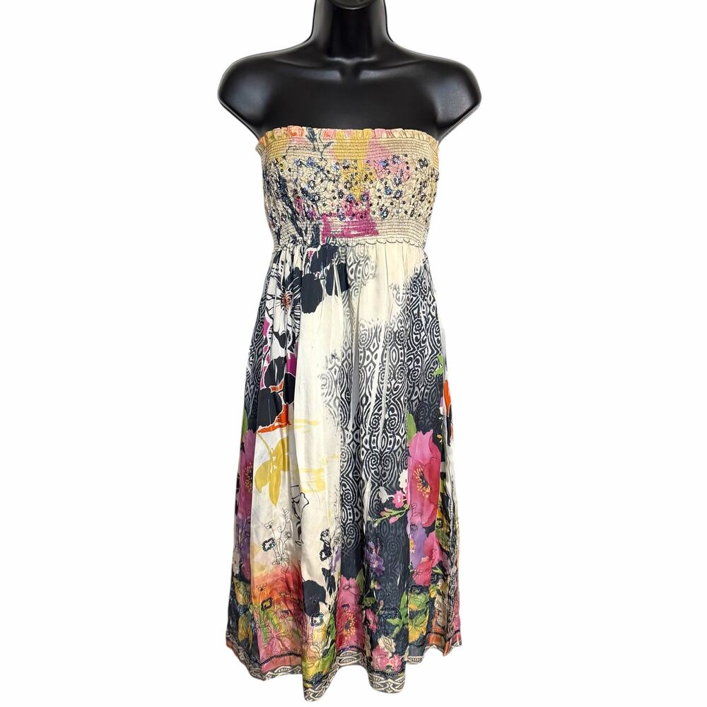 Lapis Anthropologie Smocked Strapless Midi Dress Boho Whimsigoth Fairy Floral S